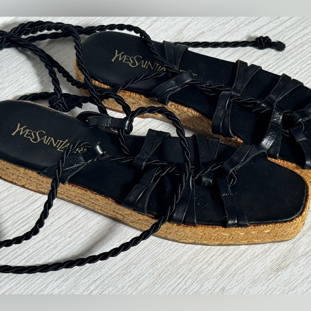 Yves Saint Laurent Black Gladiator Platform Women's Sandals Sz 38.5